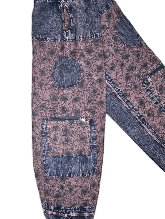 Rust Brown Fractal Print Boho Hippie Cotton Pants Handmade In Nepal - Picture 3 of 4